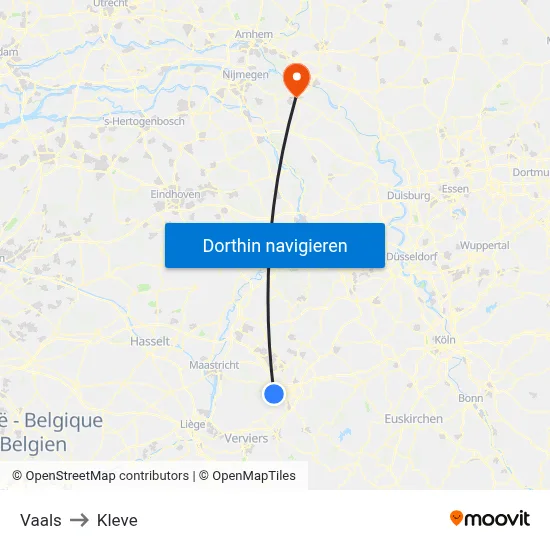 Vaals to Kleve map