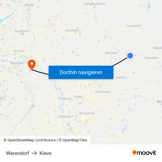 Warendorf to Kleve map