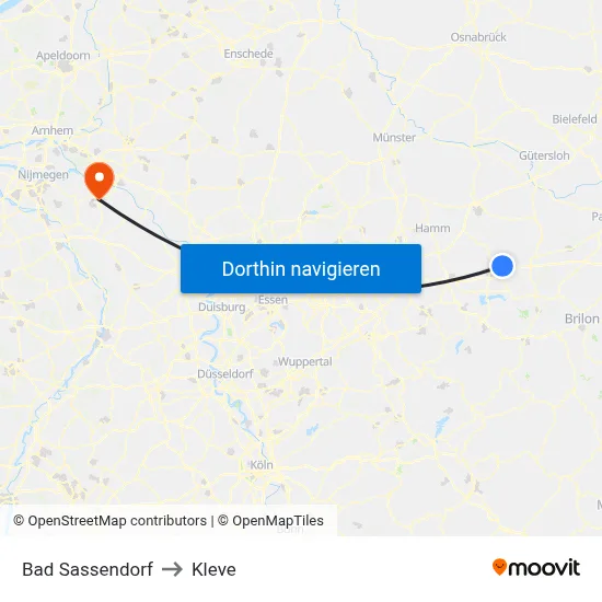 Bad Sassendorf to Kleve map