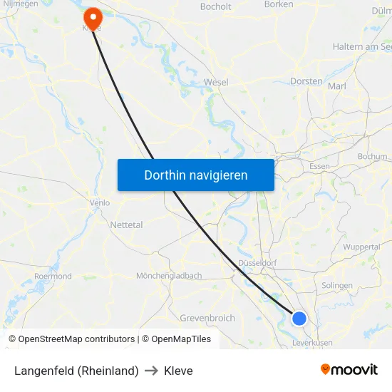 Langenfeld (Rheinland) to Kleve map