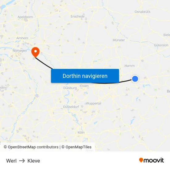 Werl to Kleve map