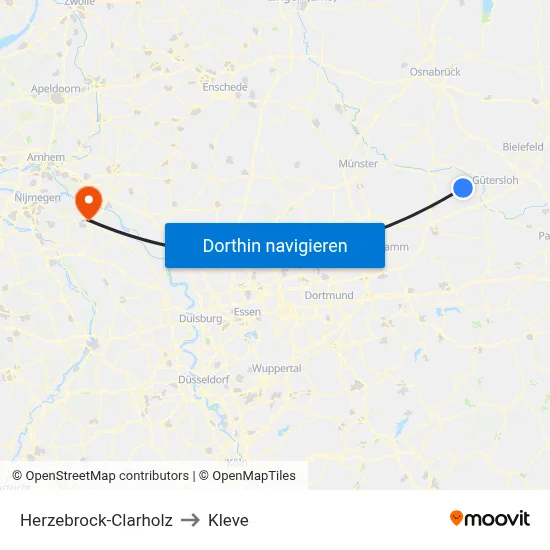 Herzebrock-Clarholz to Kleve map