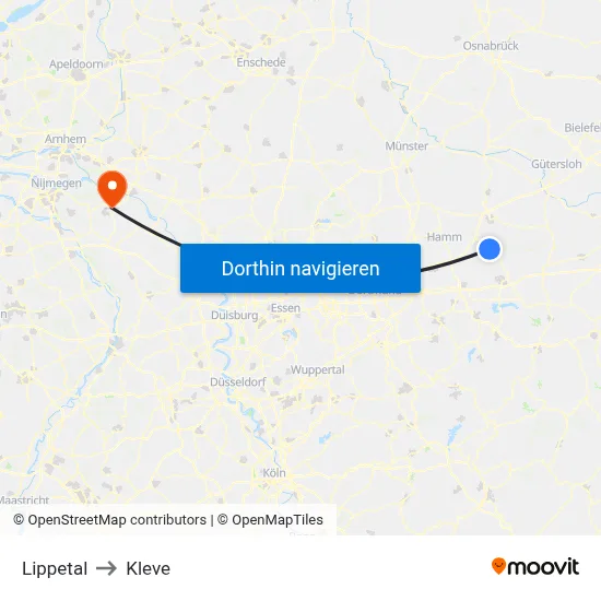 Lippetal to Kleve map