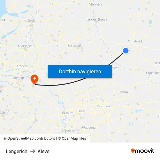 Lengerich to Kleve map