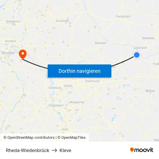 Rheda-Wiedenbrück to Kleve map