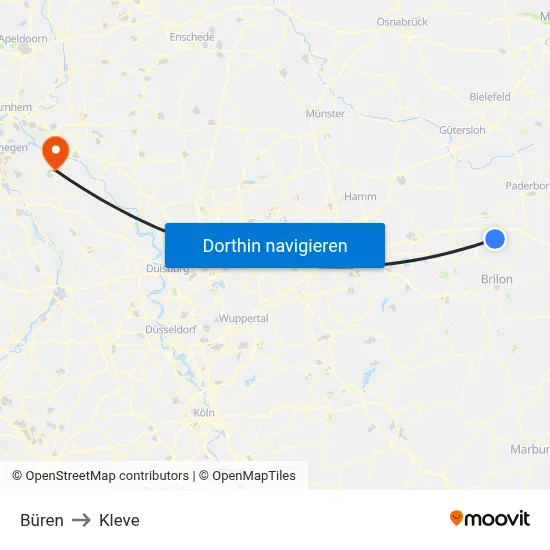 Büren to Kleve map