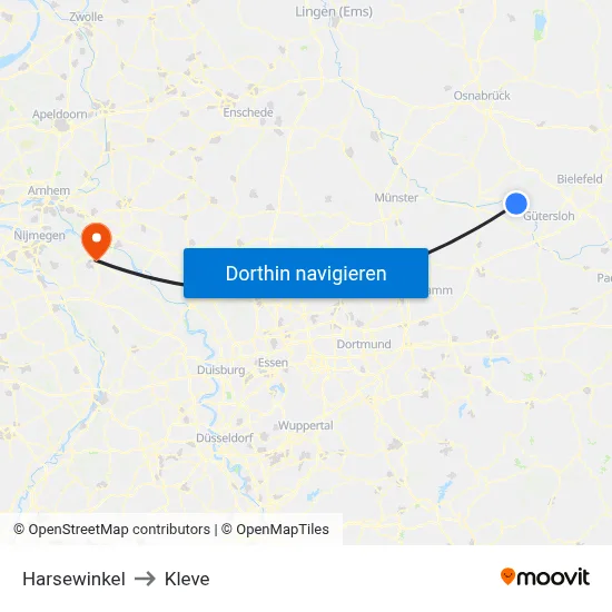 Harsewinkel to Kleve map
