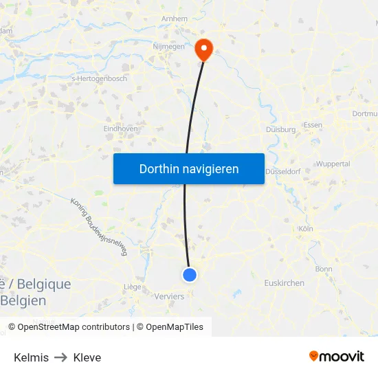 Kelmis to Kleve map