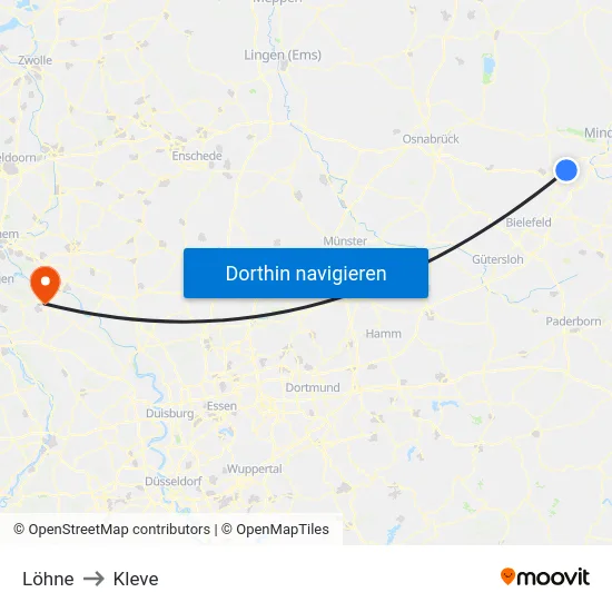 Löhne to Kleve map