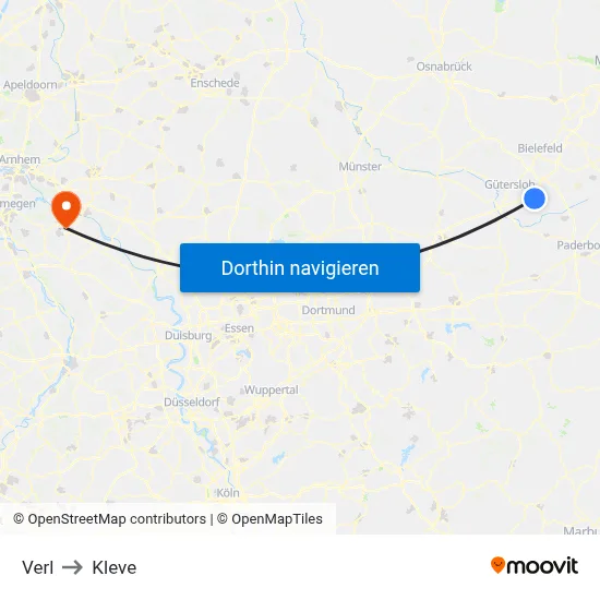 Verl to Kleve map