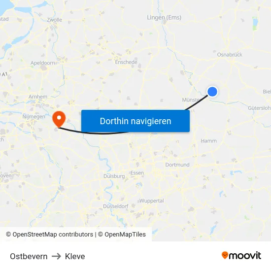 Ostbevern to Kleve map