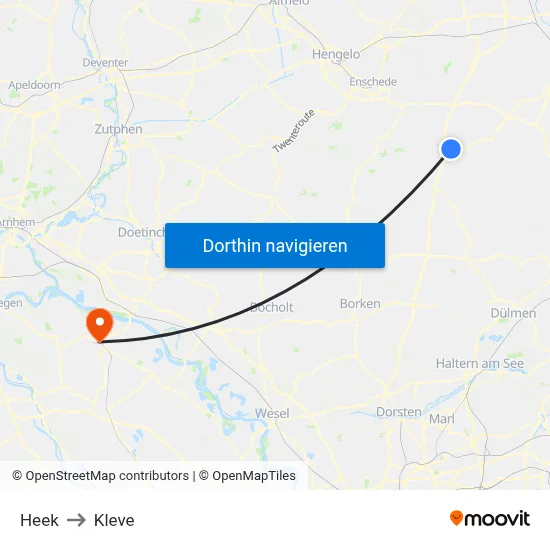 Heek to Kleve map
