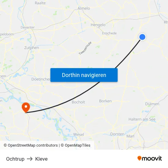 Ochtrup to Kleve map