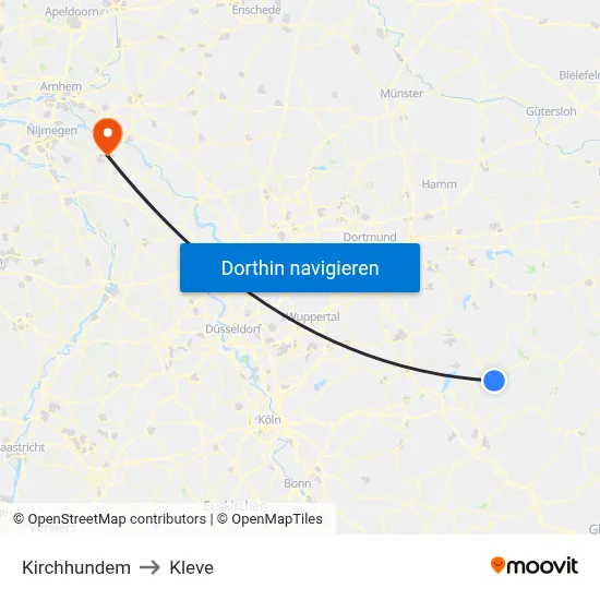 Kirchhundem to Kleve map