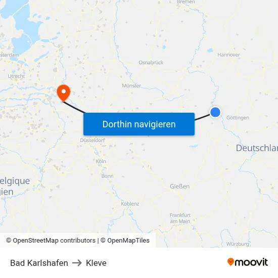 Bad Karlshafen to Kleve map
