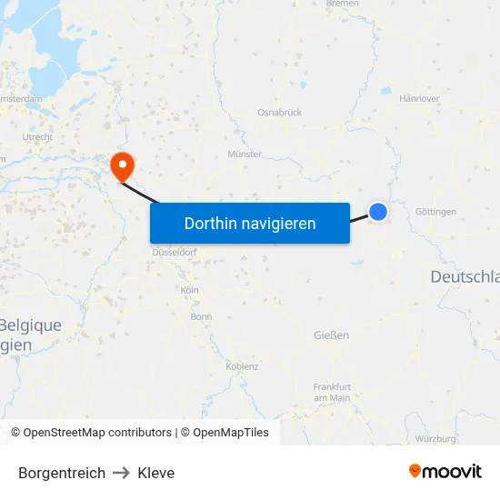 Borgentreich to Kleve map