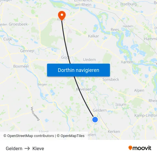 Geldern to Kleve map