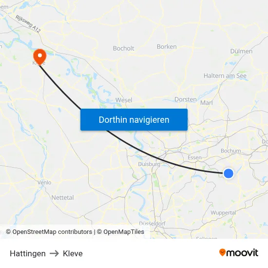 Hattingen to Kleve map