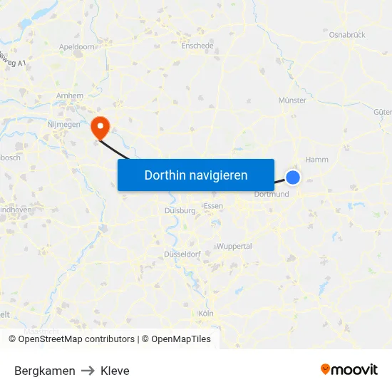 Bergkamen to Kleve map
