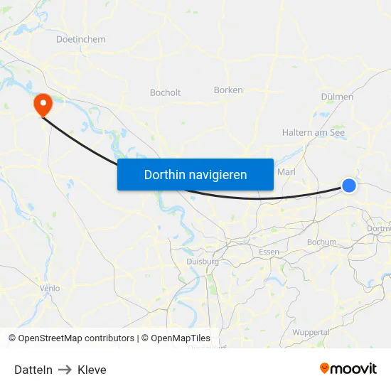 Datteln to Kleve map