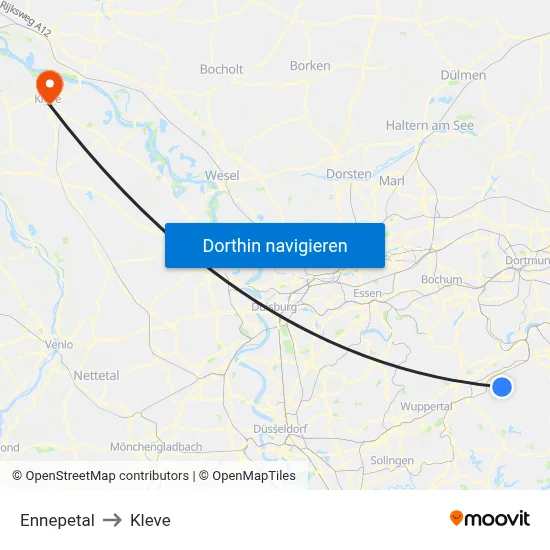 Ennepetal to Kleve map