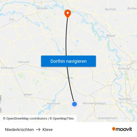Niederkrüchten to Kleve map