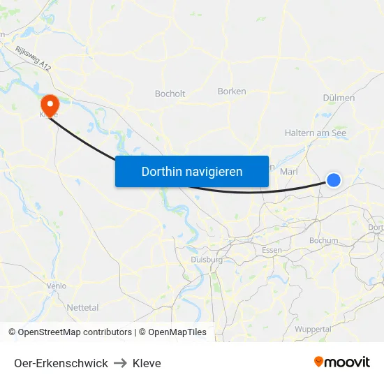 Oer-Erkenschwick to Kleve map