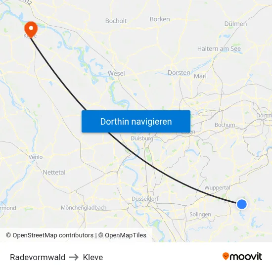 Radevormwald to Kleve map