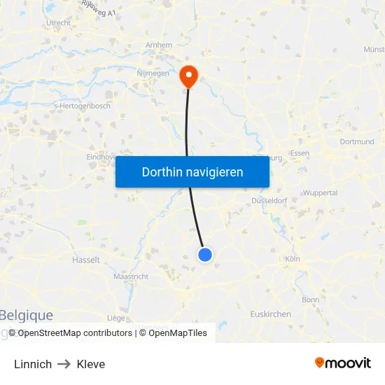 Linnich to Kleve map