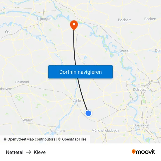 Nettetal to Kleve map