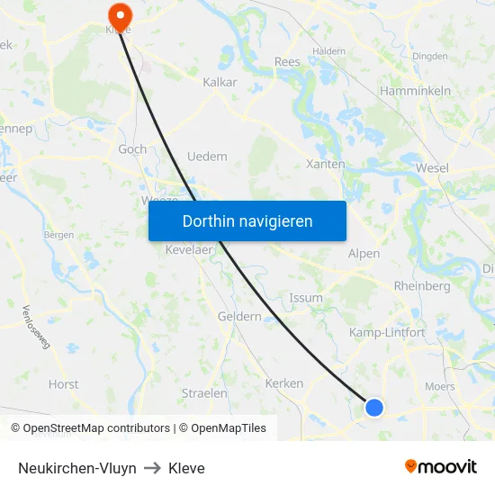 Neukirchen-Vluyn to Kleve map
