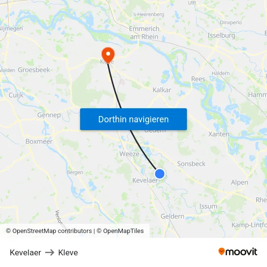 Kevelaer to Kleve map