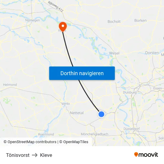Tönisvorst to Kleve map