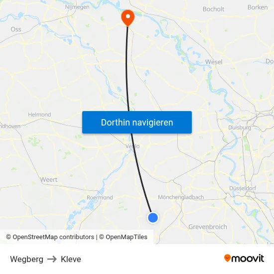Wegberg to Kleve map