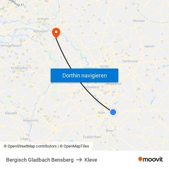 Bergisch Gladbach Bensberg to Kleve map