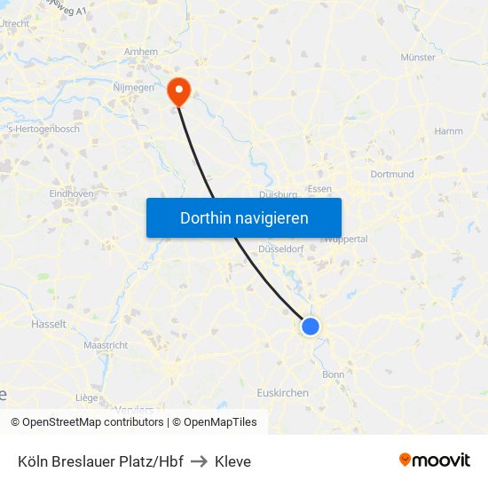 Köln Breslauer Platz/Hbf to Kleve map