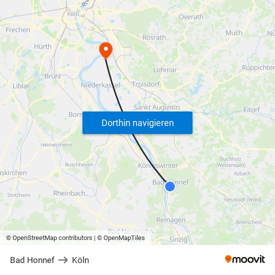 Bad Honnef to Köln map