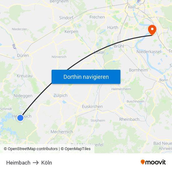 Heimbach to Köln map