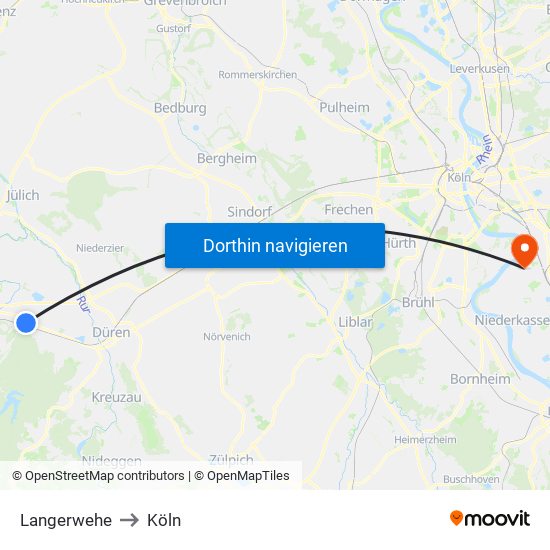 Langerwehe to Köln map