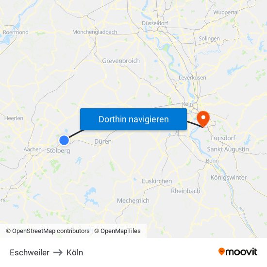 Eschweiler to Köln map