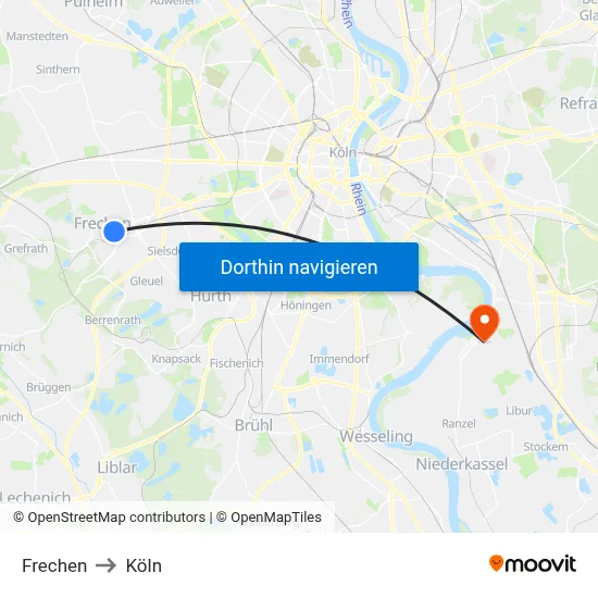 Frechen to Köln map
