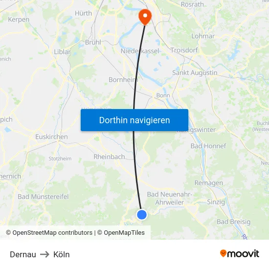 Dernau to Köln map