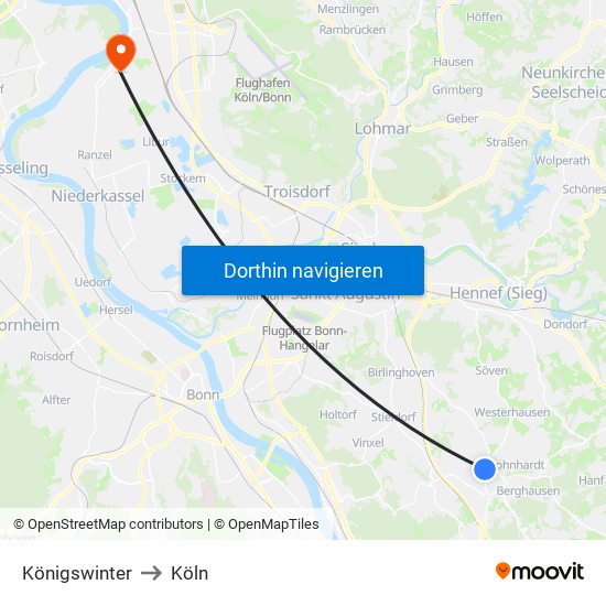 Königswinter to Köln map