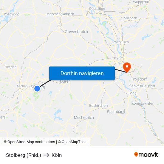 Stolberg (Rhld.) to Köln map