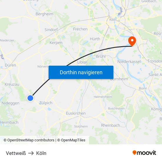 Vettweiß to Köln map