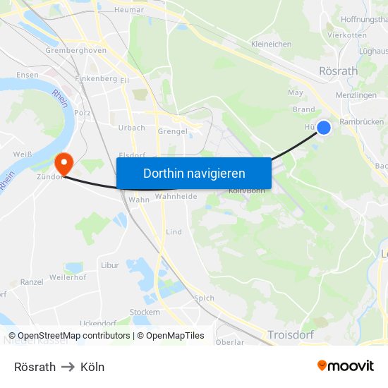 Rösrath to Köln map