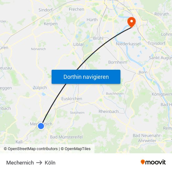 Mechernich to Köln map