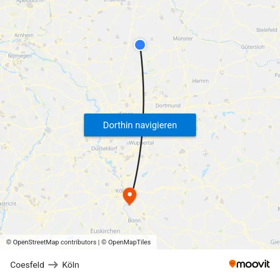 Coesfeld to Köln map
