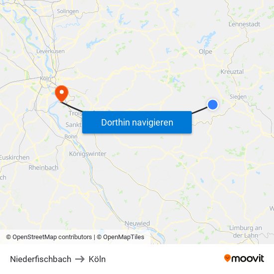 Niederfischbach to Köln map