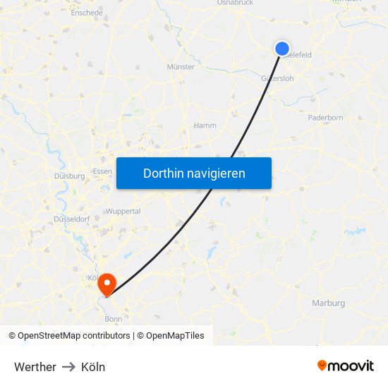 Werther to Köln map